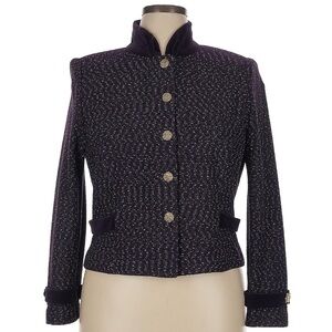 St. John Purple And Gold Tweed Blazer Velvet 14